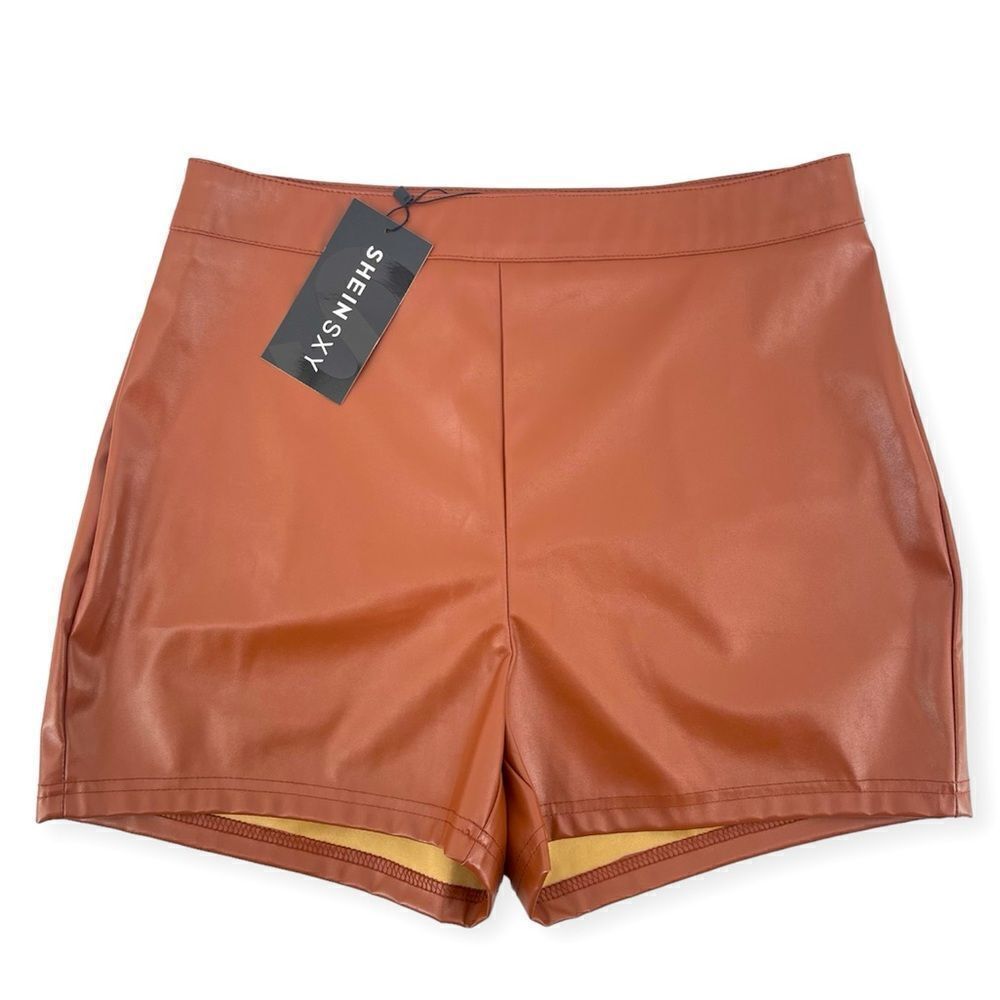 SHEIN SXY Women’s Brown High Waist PU Faux Leather Shorts Large